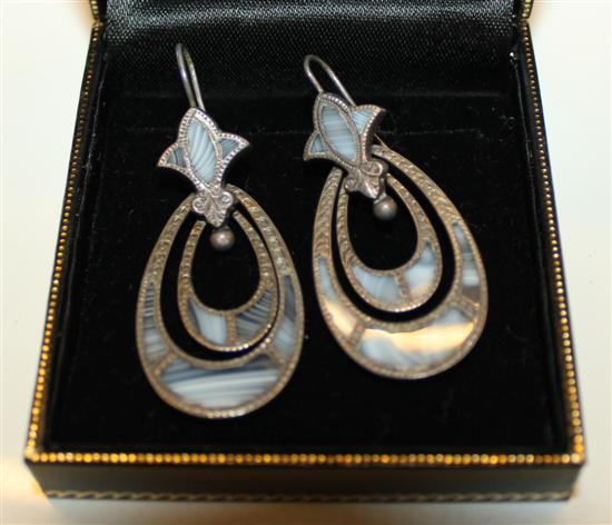 Pair of Scottish silver and hardstone drop earrings.